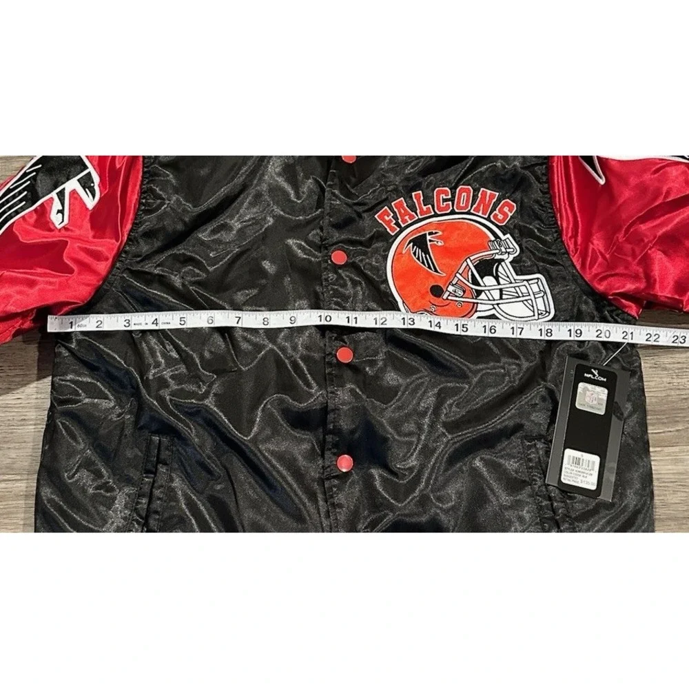 Atlanta Falcons Jacket Mens Small Black Red Satin Varsity Bomber Coat Retro NFL - Picture 5 of 7